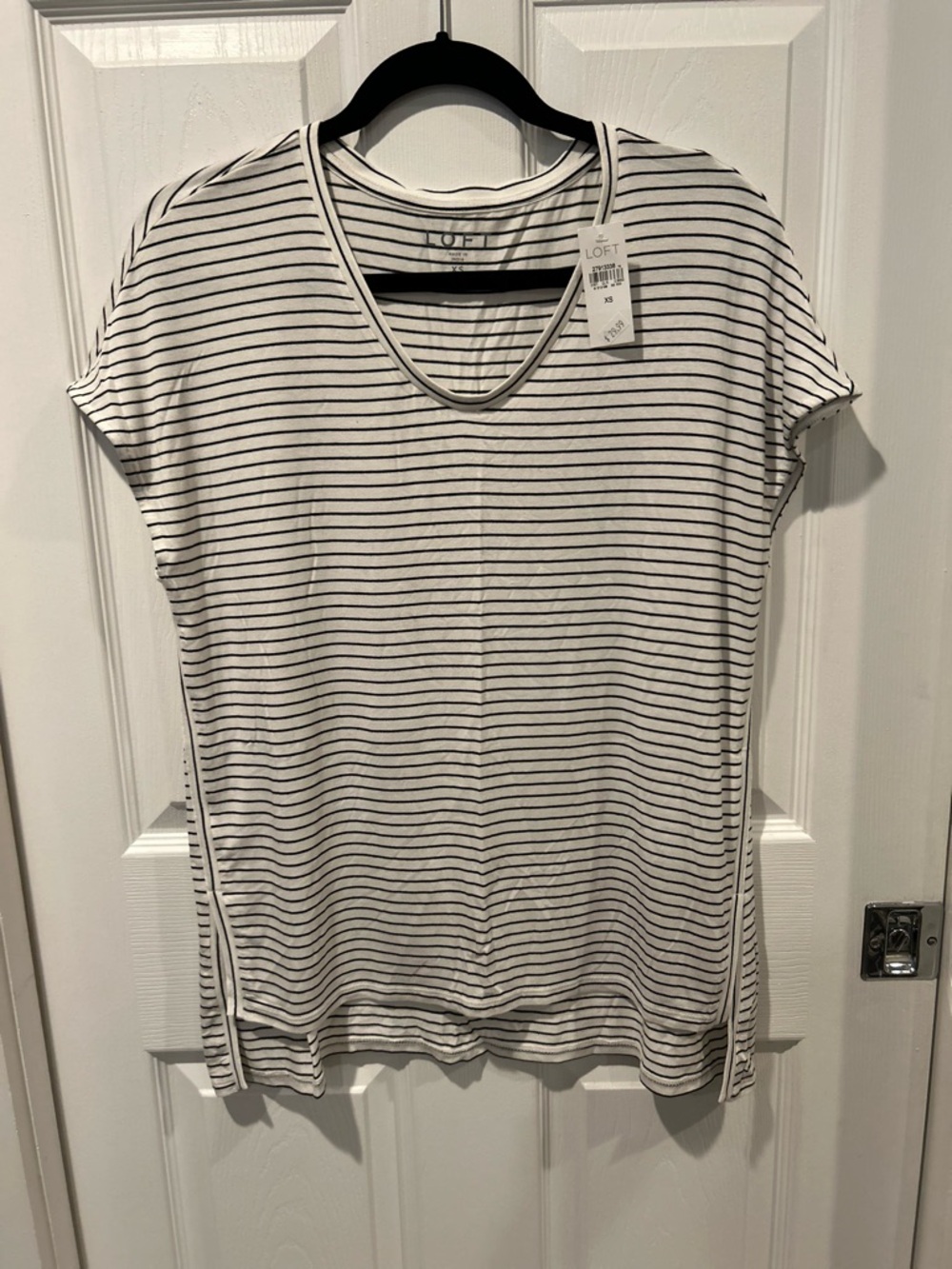 LOFT Black & White Oversized Striped V-Neck Short Sleeve Tee